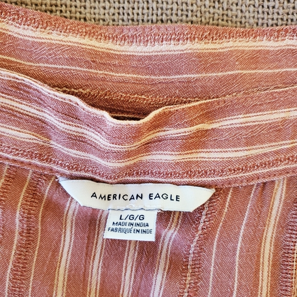 AMERICAN EAGLE Pink Striped Wrap Button Tie Mini Skirt sz L - Picture 6 of 7